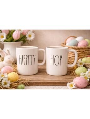 Rae Dunn White and Black Hippity and Hop Mug Set